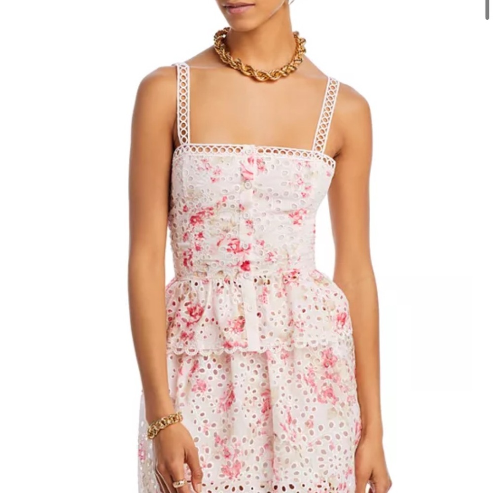 Aqua Pink Floral Eyelet Midi Dress
